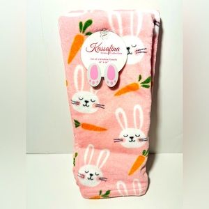 Kassafina Set of 2 Pink Kitchen Towels with Easter Bunny Rabbits and Carrots